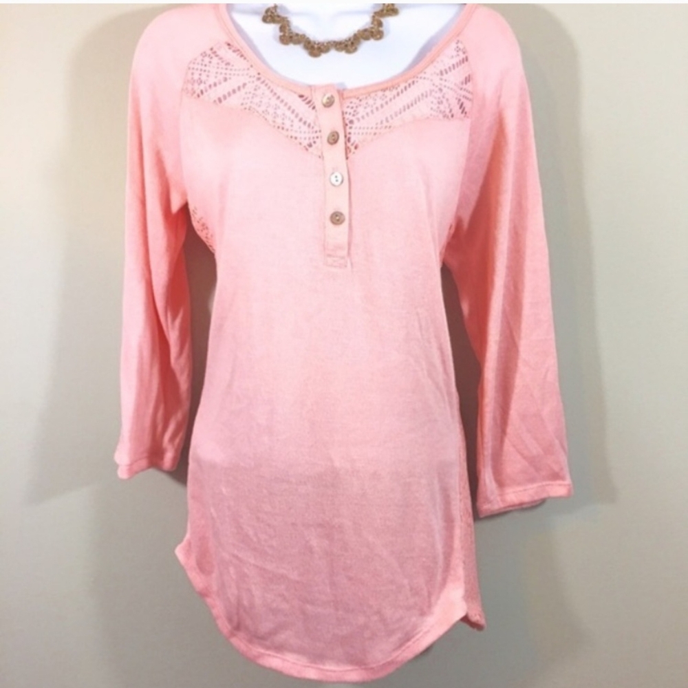 Women's Light Pink Lacey Cutout Detail Top 3/4 Sleeve